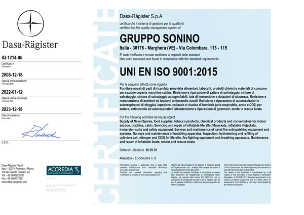 iso:9001 sonino marine supply